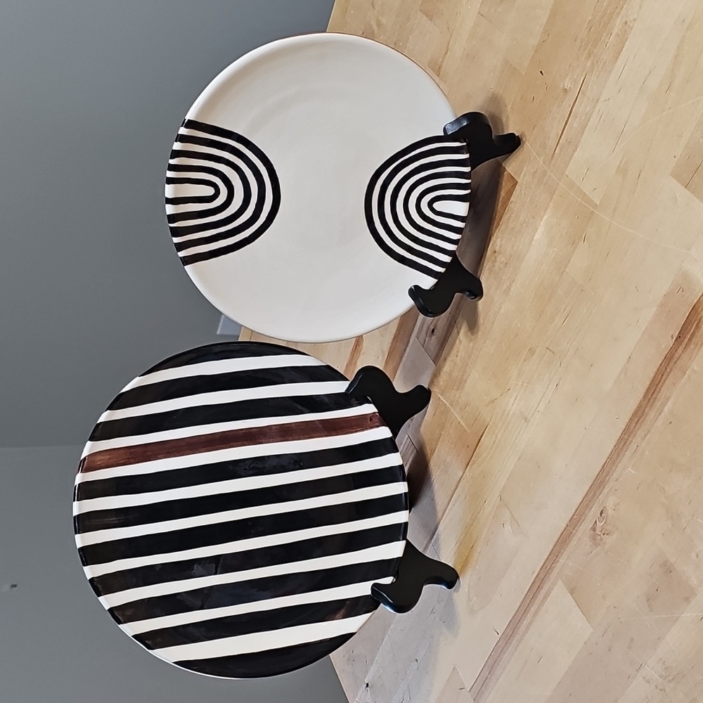 🖤 CASA CUBISTA Set of 2 Hand-Painted Terracotta Plates - Portuguese MCM 🇵🇹